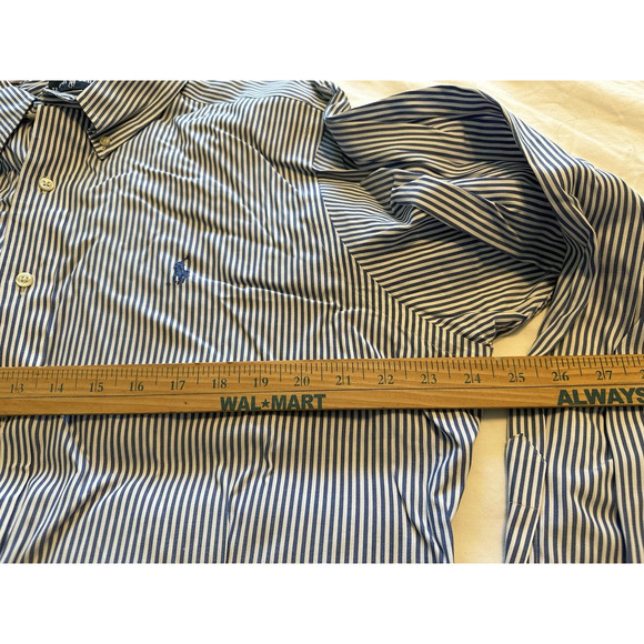 Ralph Lauren Classic Fit Blue/White Striped w/Blue Pony Button Shirt Size 16.5 - Picture 6 of 11